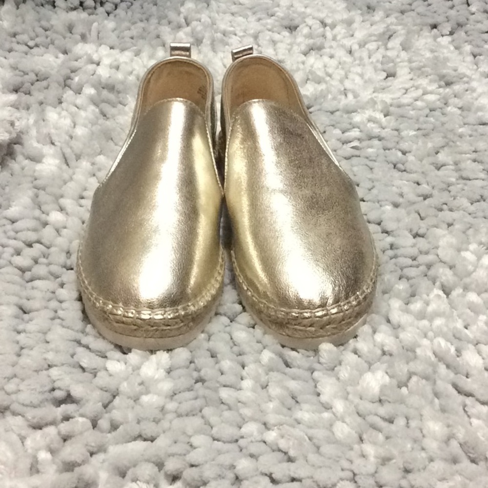 New in box, gold Nine West espadrilles.